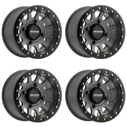 (set of 4) Method Wheels MR401 Titanium - Matte Black Ring | 15x7" +13mm | 4x156mm Wheel