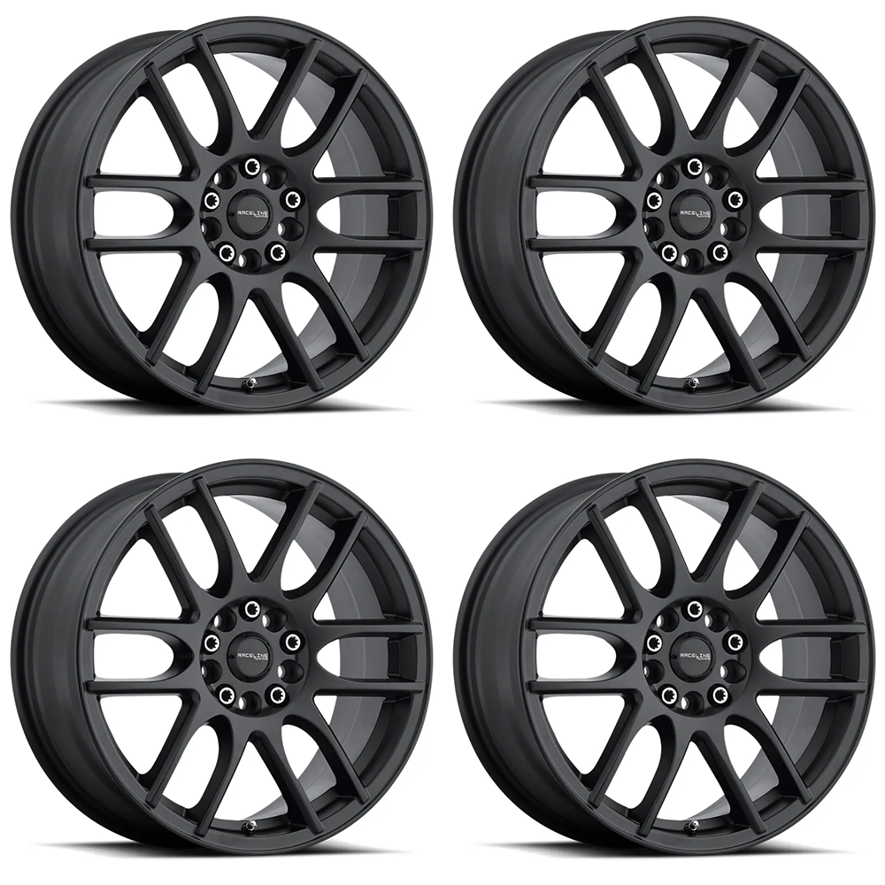 (set of 4) Raceline 141 Mystique Satin Black | 17x7.5" +40mm | 5x100/5x114.3mm Wheel