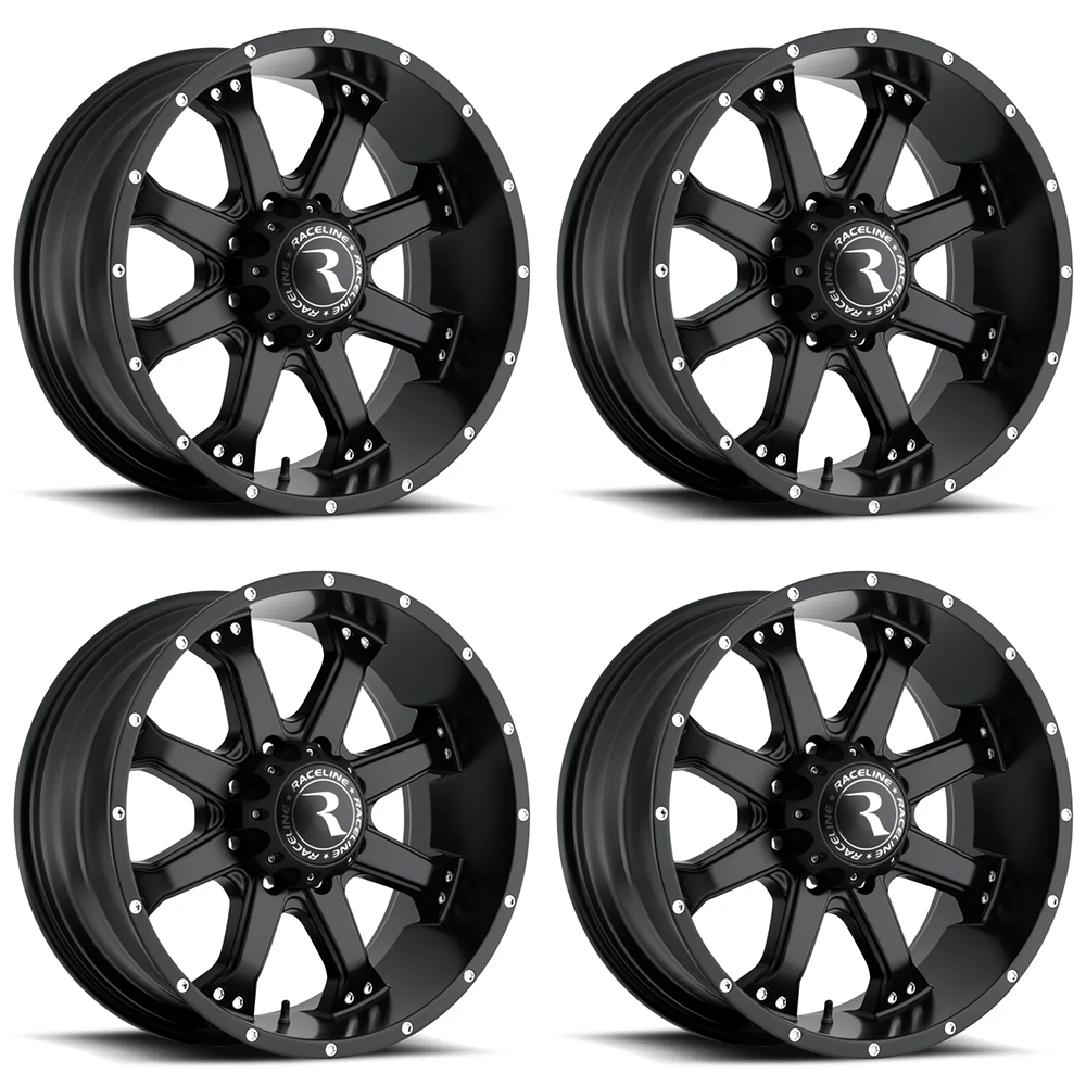 (set of 4) Raceline 991 Assault Satin Black | 17x9" +25mm | 6x135mm Wheel