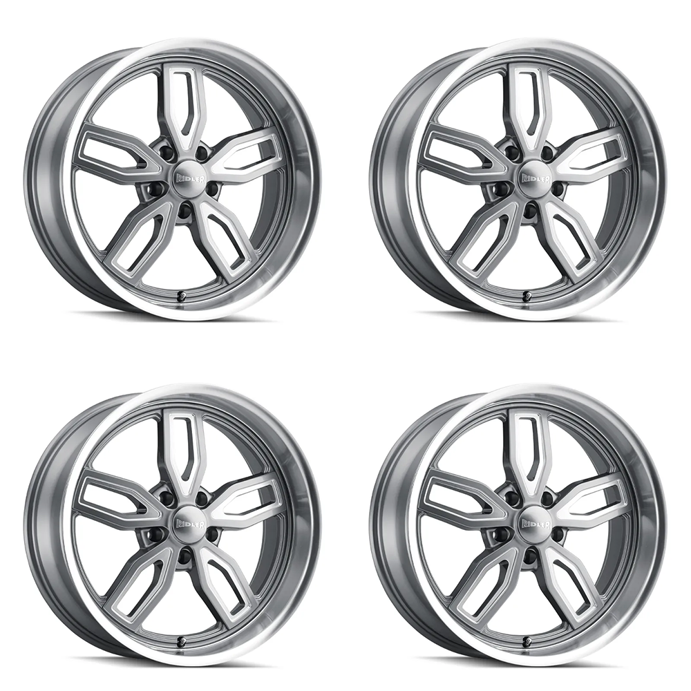 (set of 4) Ridler Wheels 608 Gloss Grey Milled | 18x8" +0mm | 5x114.3mm Wheels