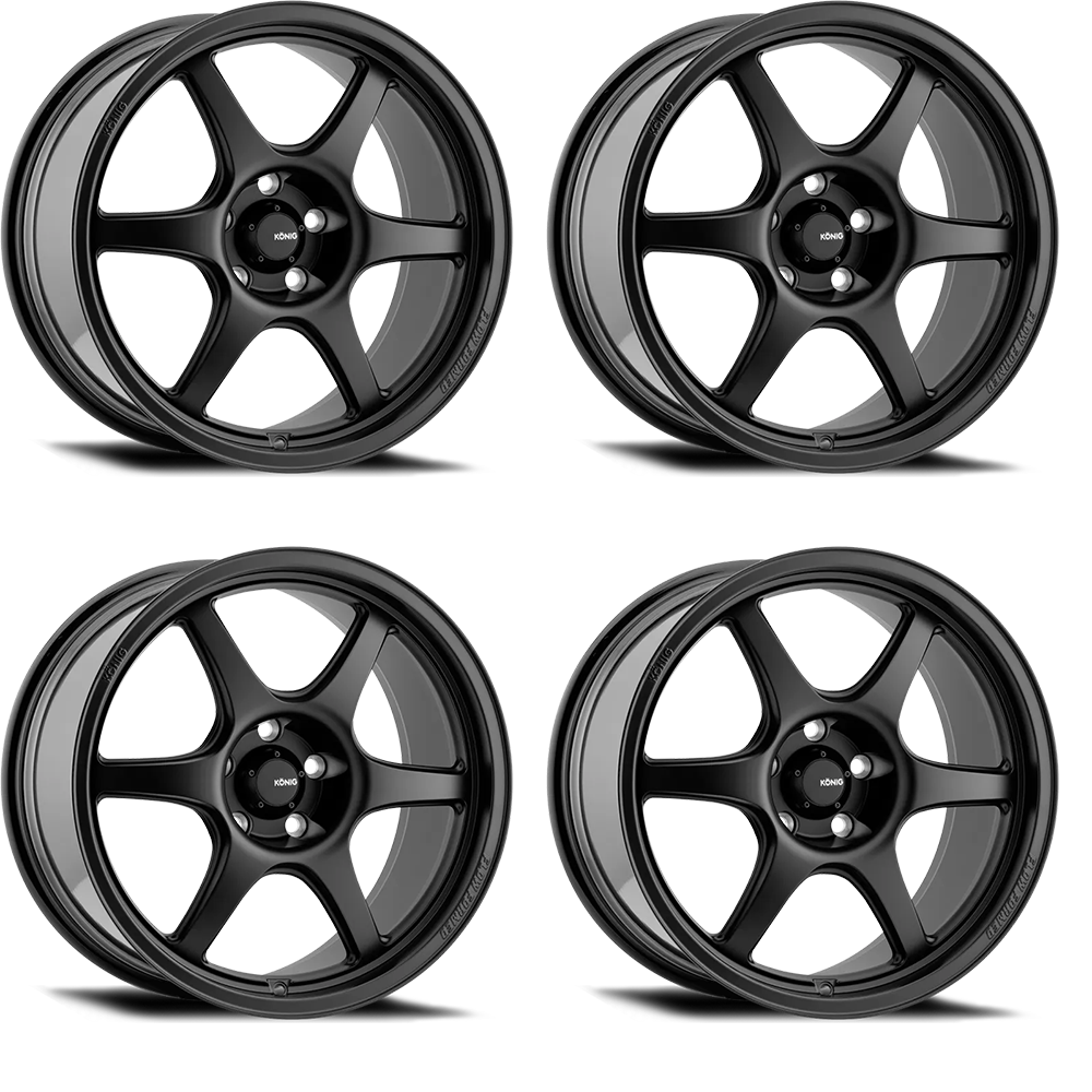 (set of 4) Konig Hexaform Matte Black | 18x8.5" +40mm | 5x100mm Wheels