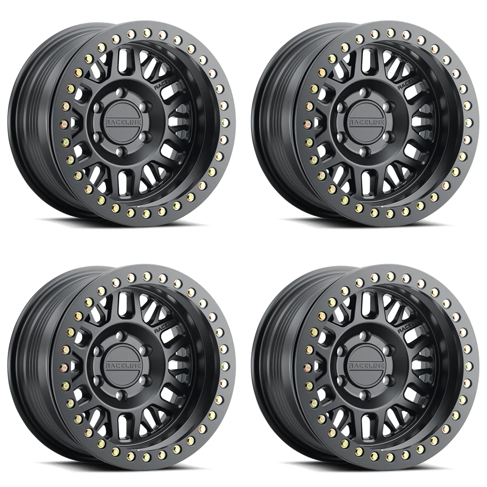 (set of 4) Raceline RT951 Ryno Satin Black Beadlock | 17x9" -38mm | 6x139.7mm Wheel