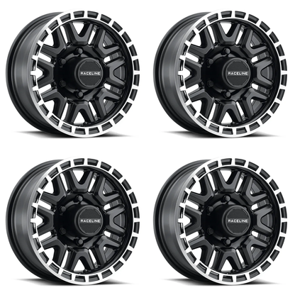 (set of 4) Raceline 953 Krank Black & Machined | 15x6" +0mm | 6x139.7mm Wheel