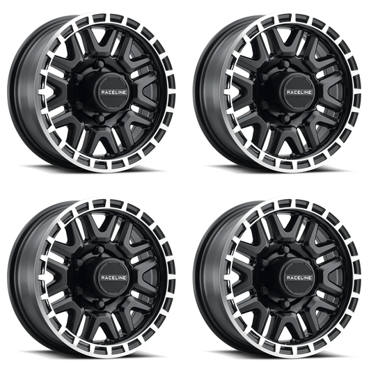 (set of 4) Raceline 953 Krank Black & Machined | 15x6" +0mm | 6x139.7mm Wheel