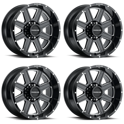 (set of 4) Raceline 940 Hostage Black & Milled | 17x9" +0mm | 6x139.7mm Wheel