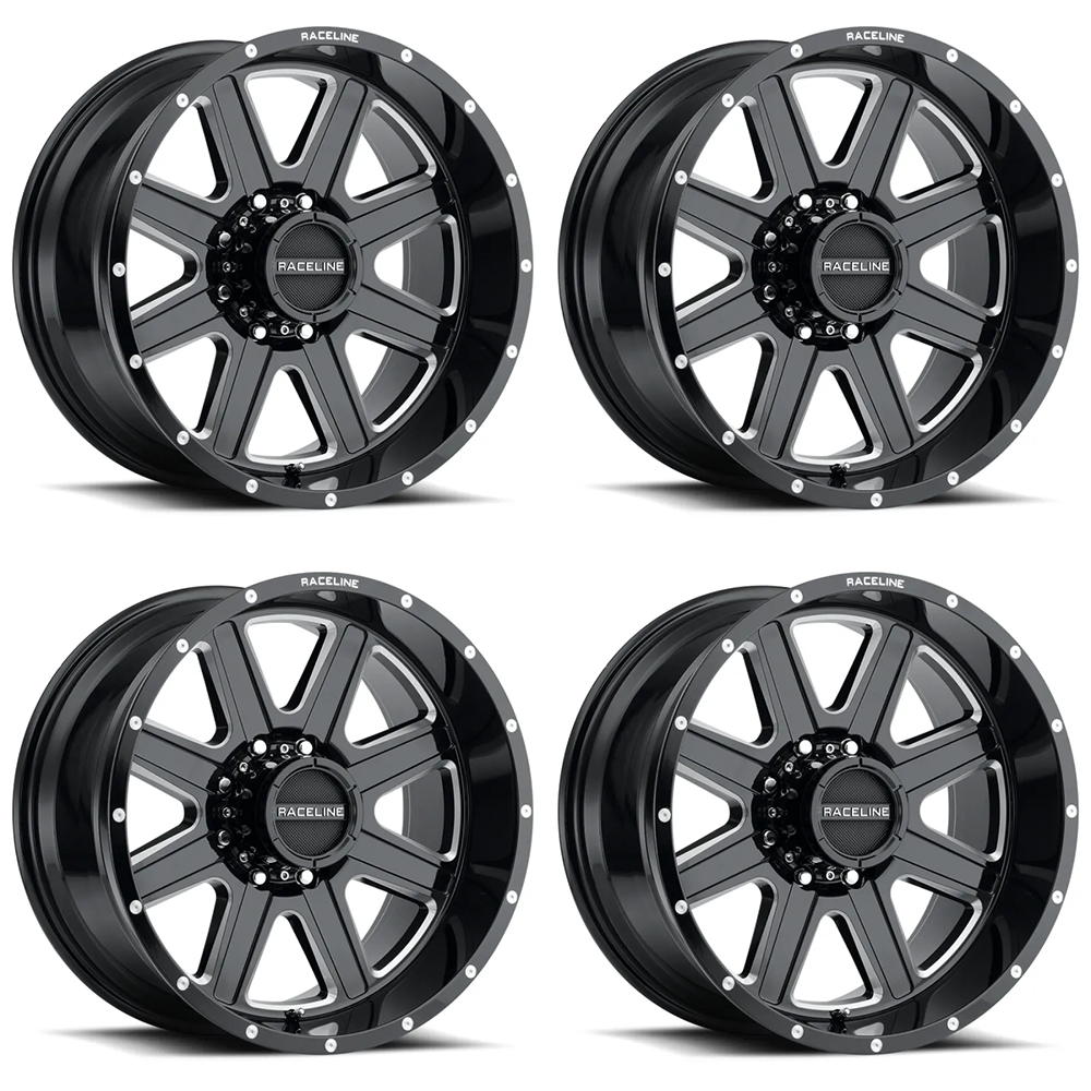 (set of 4) Raceline 940 Hostage Black & Milled | 20x10" -19mm | 6x135mm Wheel