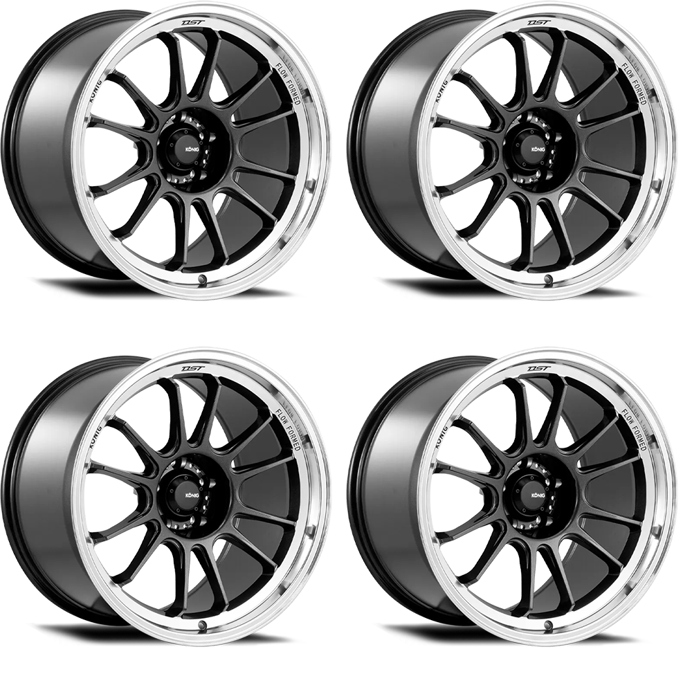 (set of 4) Konig Hypergram Metallic Carbon w/ Machined Lip | 16x8" +38mm | 5x114.3mm Wheels