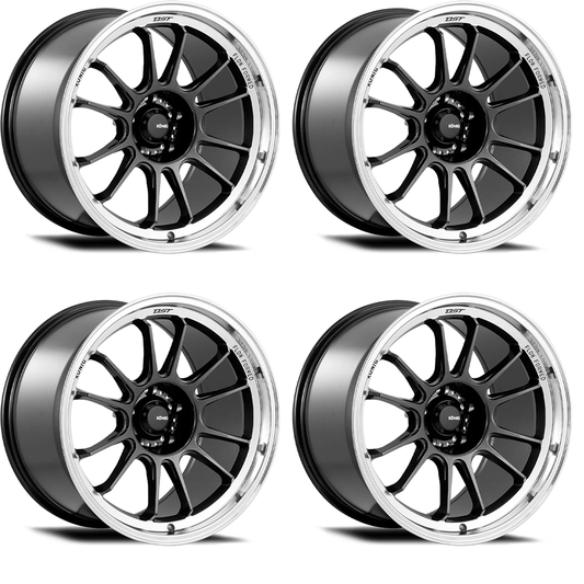 (set of 4) Konig Hypergram Metallic Carbon w/ Machined Lip | 17x9" +25mm | 5x114.3mm Wheels