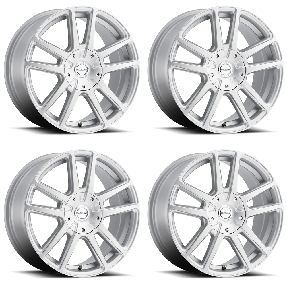 (set of 4) Raceline 145 Encore Gloss Silver | 16x7" +40mm | 5x100/5x114.3mm Wheel