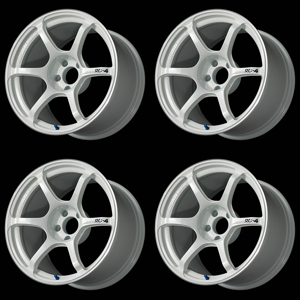(set of 4) Advan RG-4 Racing White Metallic/Ring | 17x9" +63mm | 5x114.3mm Wheel
