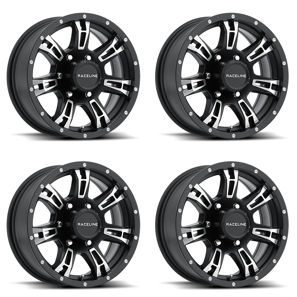 (set of 4) Raceline 840 Arsenal Black & Machined | 16x6" +0mm | 6x139.7mm Wheel