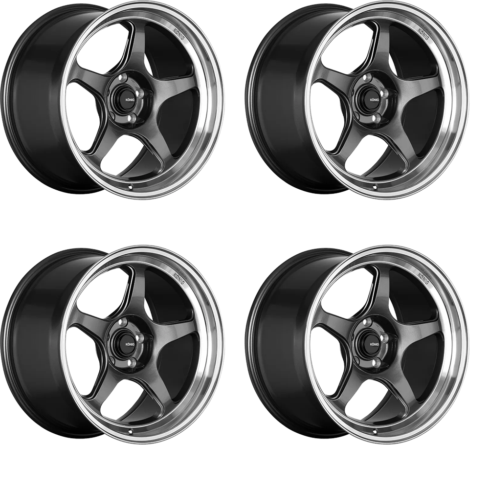 (set of 4) Konig Hyperspec Anthracite Metallic w/ Mirror Machined Lip | 17x8" +40mm | 4x100mm Wheels