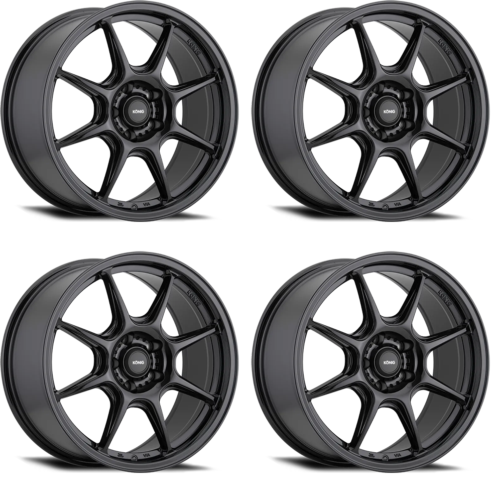 (set of 4) Konig Lockout Gloss Black | 15x7" +38mm | 4x100mm Wheels