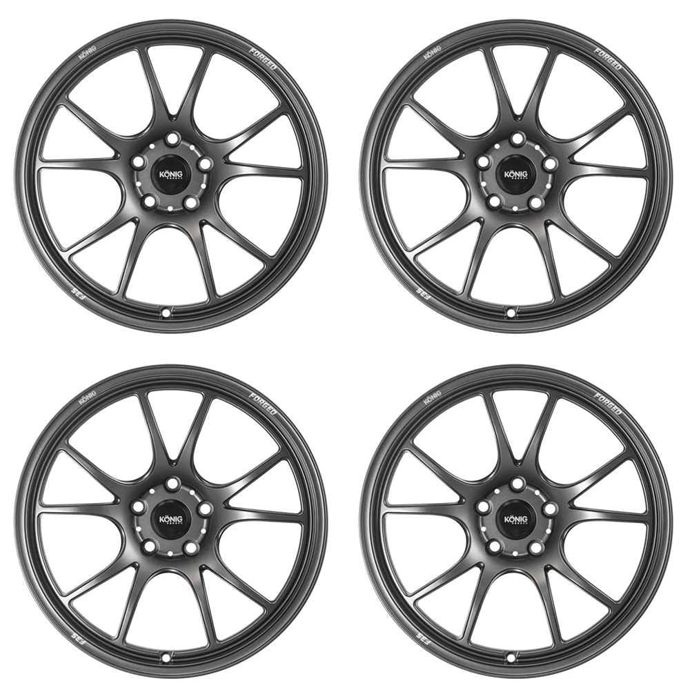 (set of 4) Konig F3S Satin Charcoal | 17x8" +35mm | 5x114.3mm Wheel