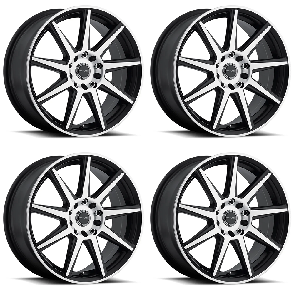 (set of 4) Raceline 144 Storm Black & Machined | 15x7" +40mm | 5x100/5x114.3mm Wheel