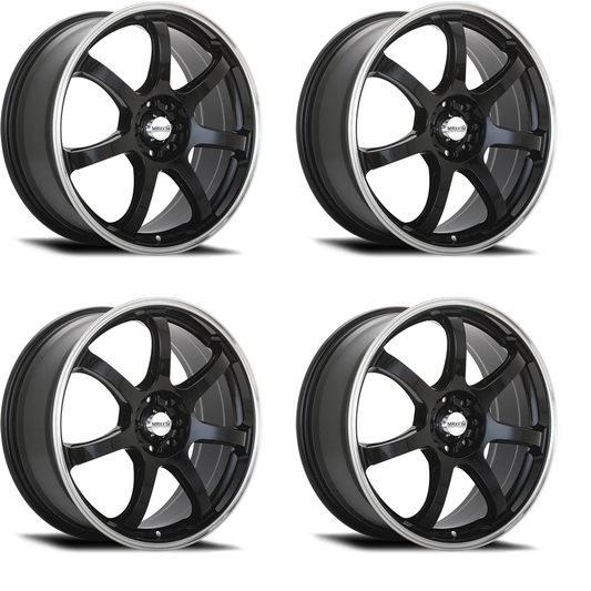 (set of 4) Konig Maxxim Knight Gloss Black Lip Polish | 15x6.5" +38mm | 8x100/114.3mm Wheels