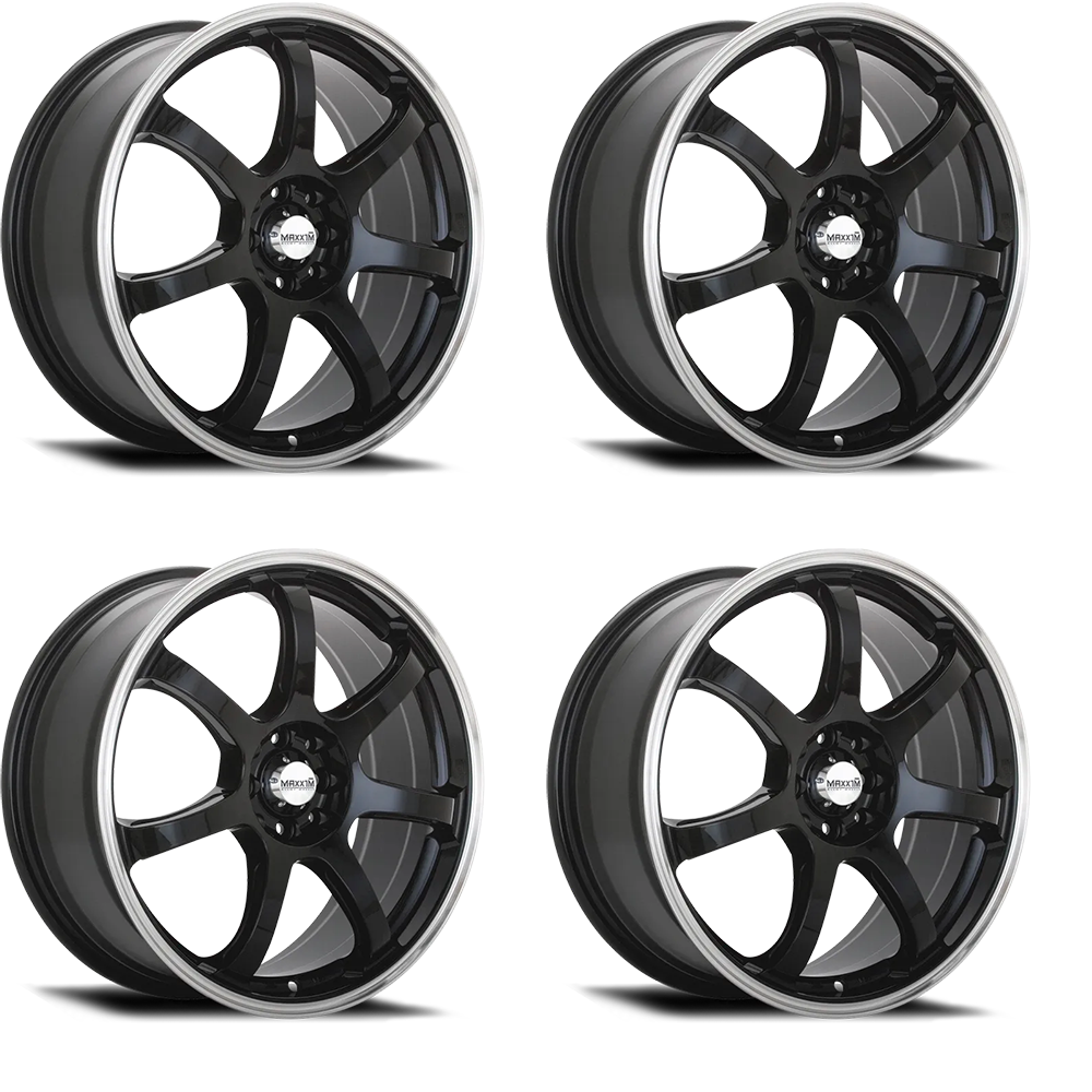 (set of 4) Konig Maxxim Knight Gloss Black Lip Polish | 16x7" +40mm | 8x100/114.3mm Wheels