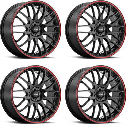(set of 4) Konig Maxxim Maze Black/Red Stripe | 17x7" +40mm | 10x100/114.3mm Wheels
