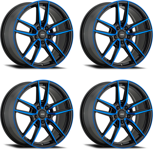 (set of 4) Konig Myth Gloss Black w/ Blue Tinted Clearcoat | 16x7.5" +43mm | 5x114.3mm Wheels