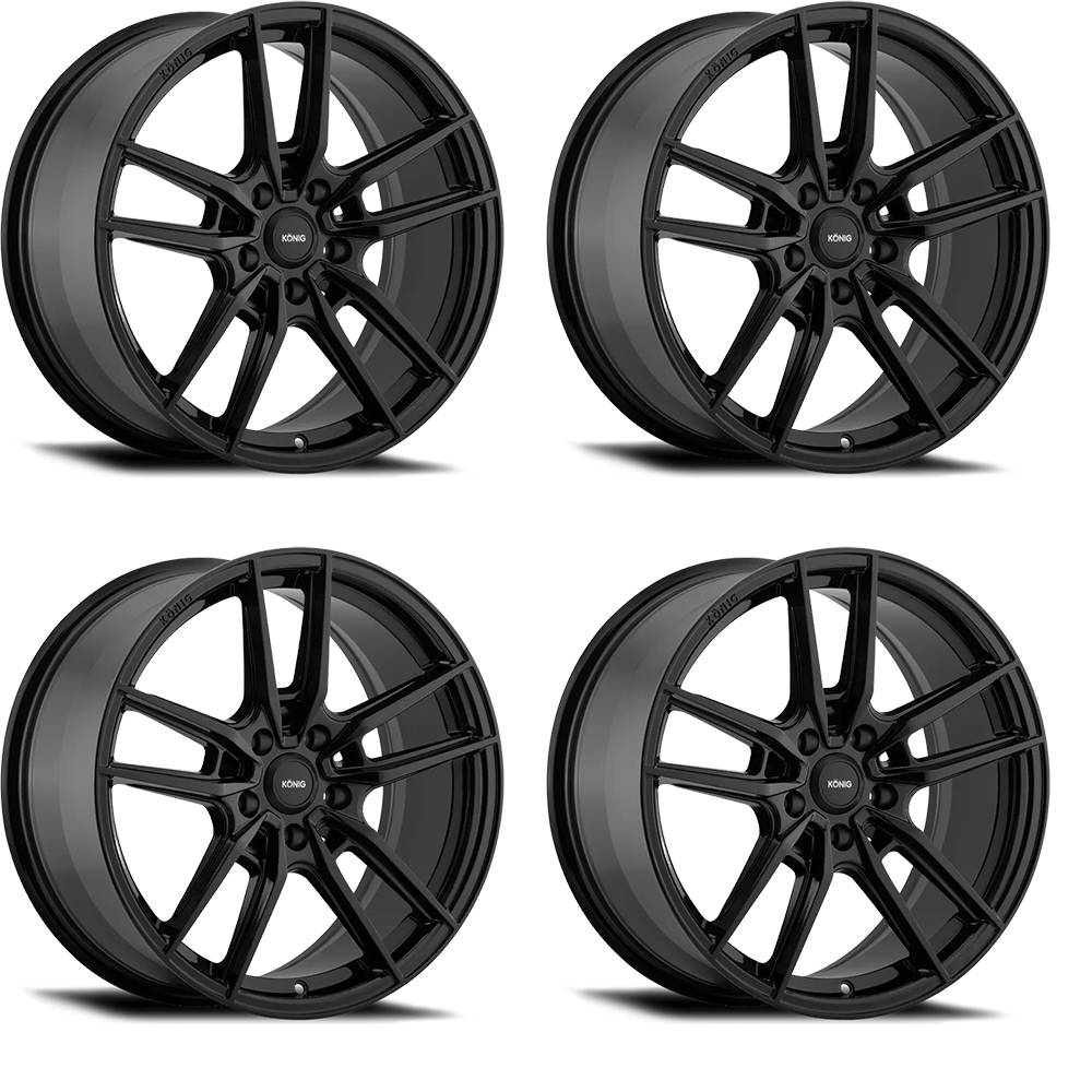 (set of 4) Konig Myth Gloss Black | 17x8" +43mm | 5x100mm Wheels