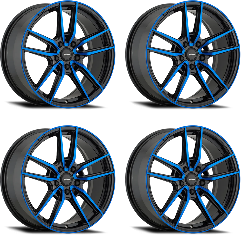 (set of 4) Konig Myth Gloss Black w/ Blue Tinted Clearcoat | 17x8" +43mm | 5x100mm Wheels