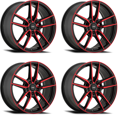 (set of 4) Konig Myth Gloss Black w/ Red Tinted Clearcoat | 17x8" +43mm | 5x100mm Wheels