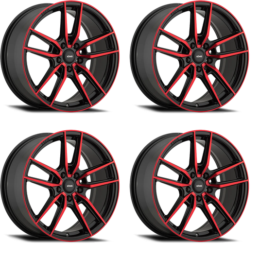 (set of 4) Konig Myth Gloss Black w/ Red Tinted Clearcoat | 17x8" +43mm | 5x100mm Wheels