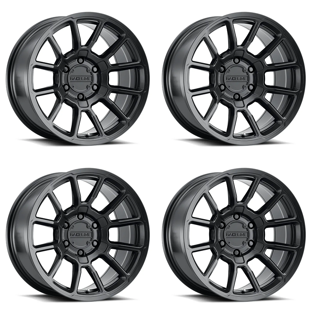 (set of 4) Raceline 950 Gauge Satin Black | 17x8.5" +0mm | 6x139.7mm Wheel
