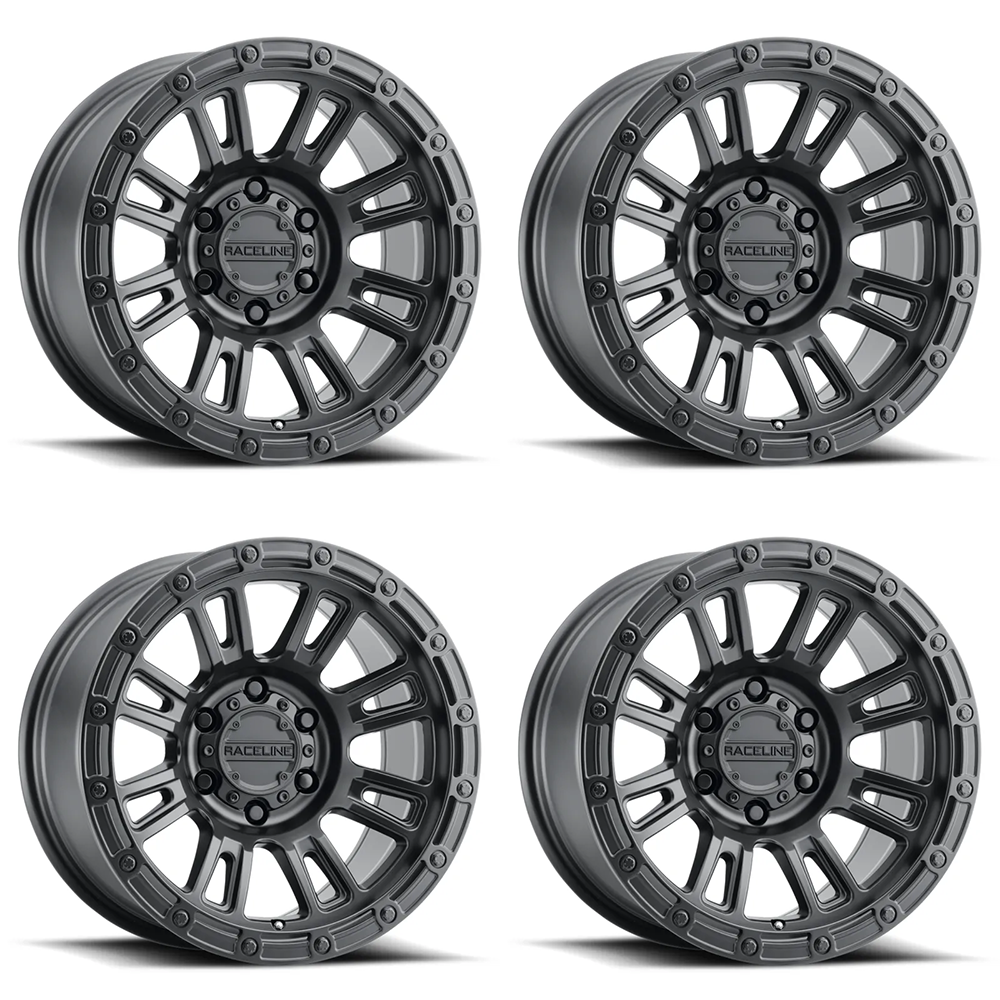 (set of 4) Raceline 956 Compass Satin Black | 18x9" -12mm | 6x139.7mm Wheel