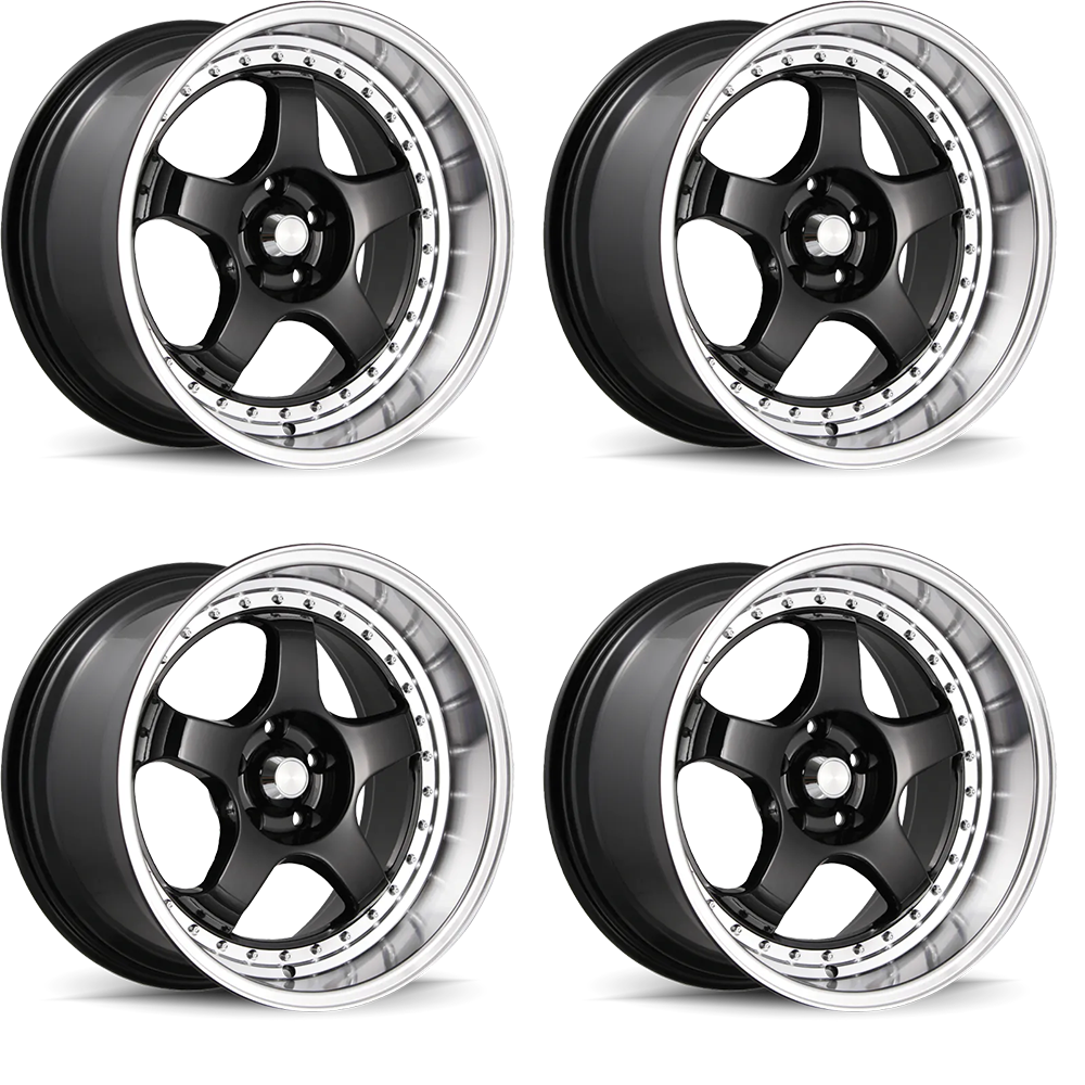 (set of 4) Konig SSM Gloss Black w/ Machined Lip | 18x8" +42mm | 5x100mm Wheels