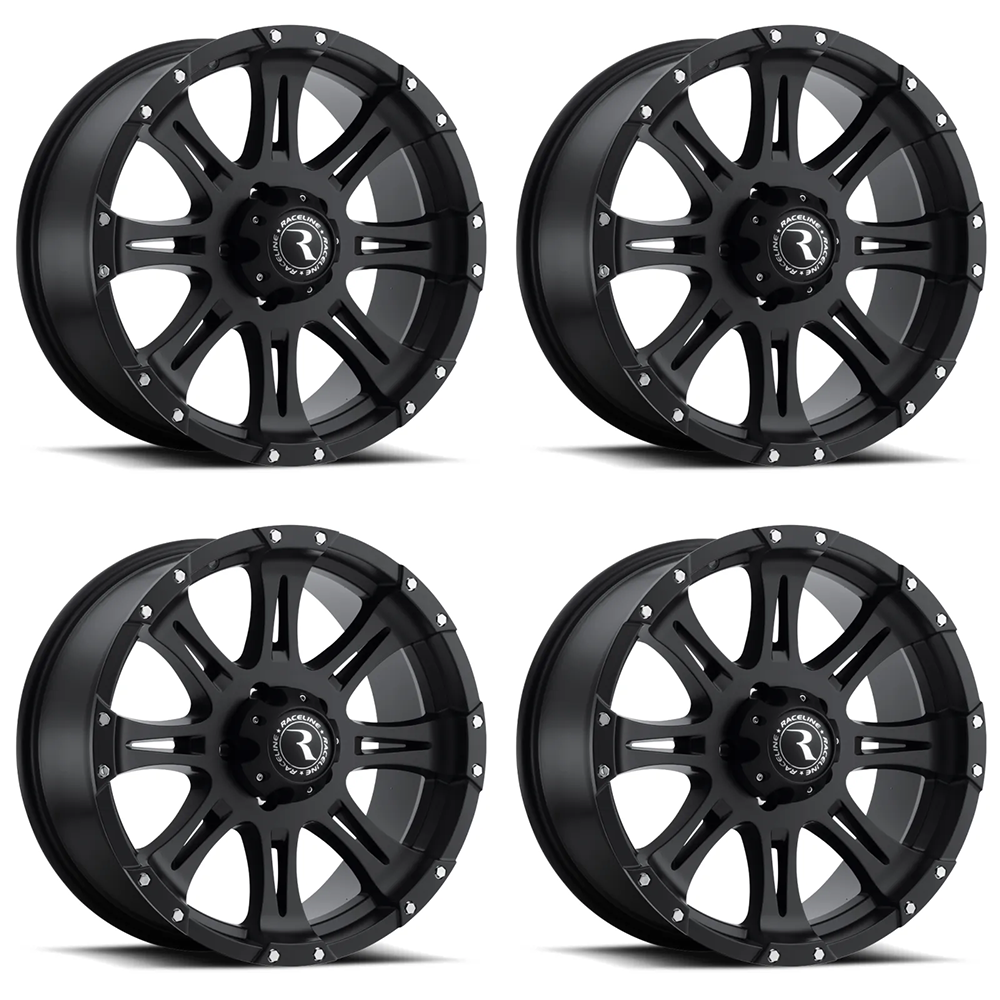 (set of 4) Raceline 981 Raptor Satin Black | 16x8" +0mm | 6x139.7mm Wheel