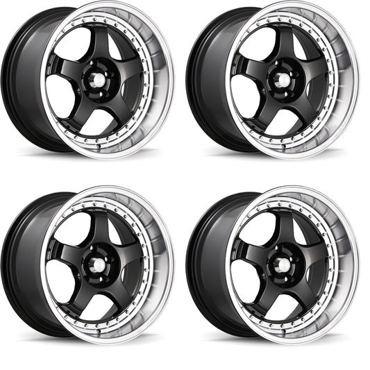 (set of 4) Konig SSM Gloss Black w/ Machined Lip | 18x8" +35mm | 5x114.3mm Wheels