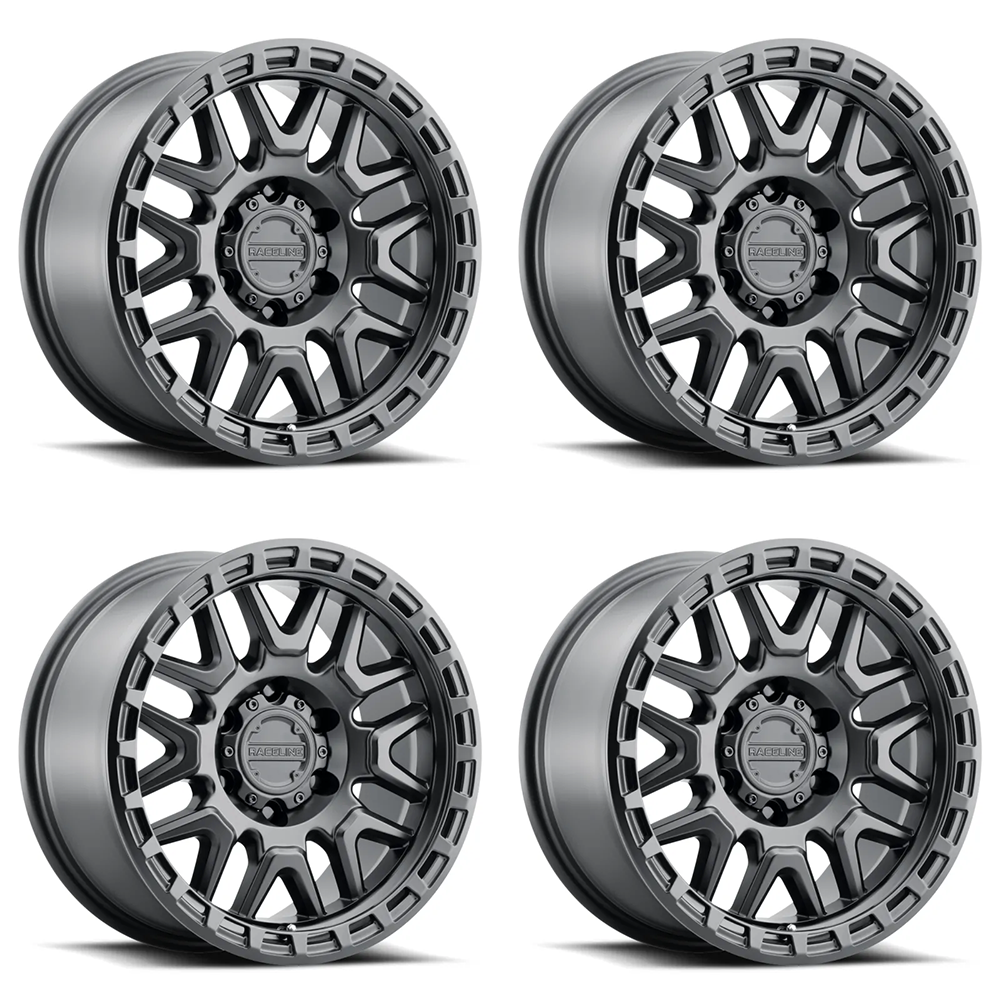 (set of 4) Raceline 953 Krank Satin Black | 17x8.5" +0mm | 6x139.7mm Wheel