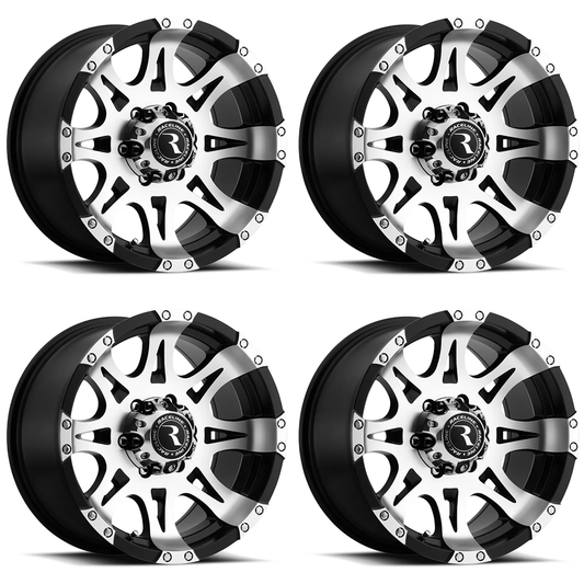 (set of 4) Raceline 982 Raptor Black & Machined | 17x9" +6mm | 6x135mm Wheel