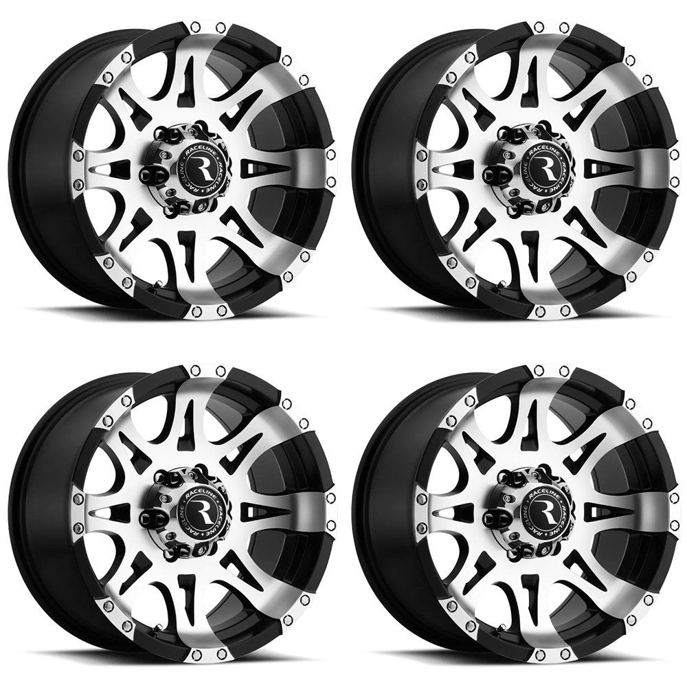(set of 4) Raceline 982 Raptor Black & Machined | 17x9" +0mm | 6x139.7mm Wheel