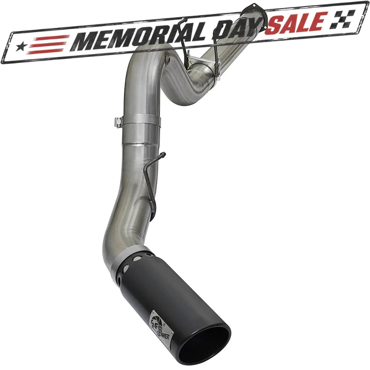 aFe Large Bore HD 5in 409 SS DPF Back Exhaust w/ Black Tip | Ford Diesel Trucks V8 6.7L (49-43090-B)