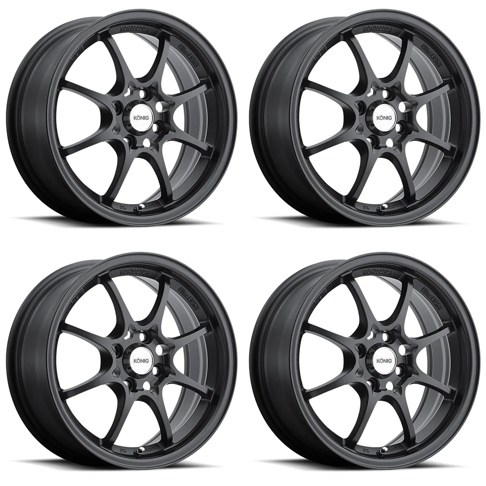 (set of 4) Konig Helium Flat Black | 15x6.5" +40mm | 4x100mm Wheel
