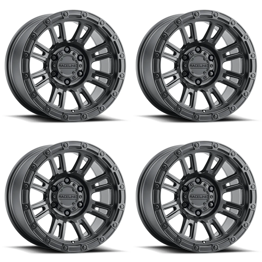 (set of 4) Raceline 956 Compass Satin Black | 17x8.5" +0mm | 5x127mm Wheel