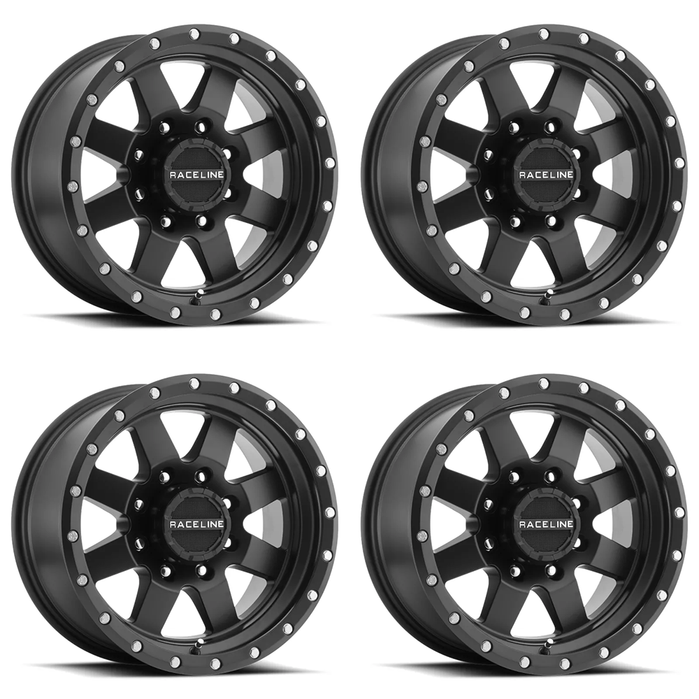 (set of 4) Raceline 935 Defender Satin Black | 15x5" +0mm | 5x114.3mm Wheel