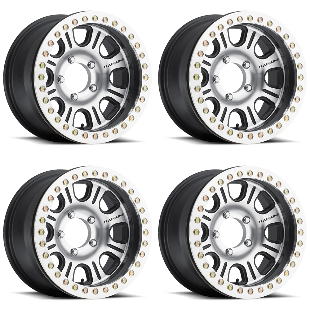 (set of 4) Raceline RT232 Monster Black & Machined Beadlock | 15x8" -32mm | 5x114.3mm Wheel