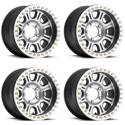 (set of 4) Raceline RT232 Monster Black & Machined Beadlock | 17x8.5" -19mm | 5x127mm Wheel