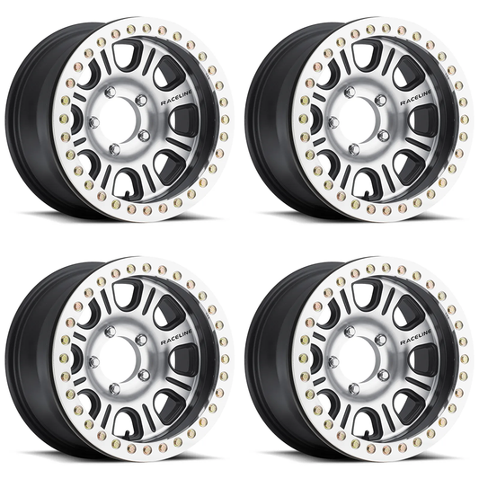 (set of 4) Raceline RT232 Monster Black & Machined Beadlock | 17x8.5" -19mm | 5x127mm Wheel