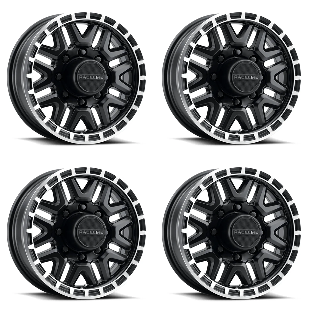 (set of 4) Raceline 953 Krank Black & Machined | 16x6" +0mm | 6x139.7mm Wheel