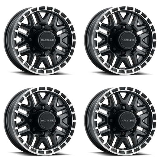 (set of 4) Raceline 953 Krank Black & Machined | 16x6" +0mm | 6x139.7mm Wheel