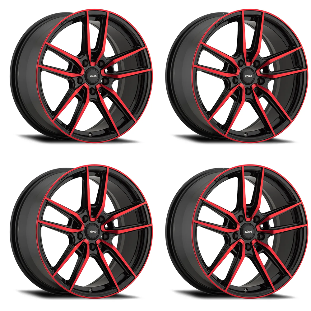 (set of 4) Konig Myth Gloss Black w/ Red Tinted Clearcoat | 18x8" +43mm | 5x112mm Wheel