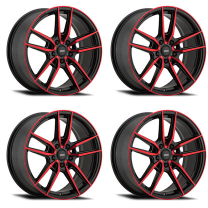 (set of 4) Konig Myth Gloss Black w/ Red Tinted Clearcoat | 18x8" +43mm | 5x112mm Wheel