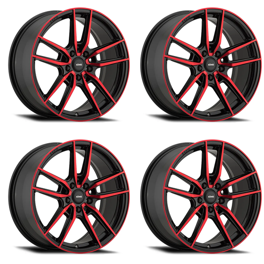 (set of 4) Konig Myth Gloss Black w/ Red Tinted Clearcoat | 18x8" +43mm | 5x112mm Wheel