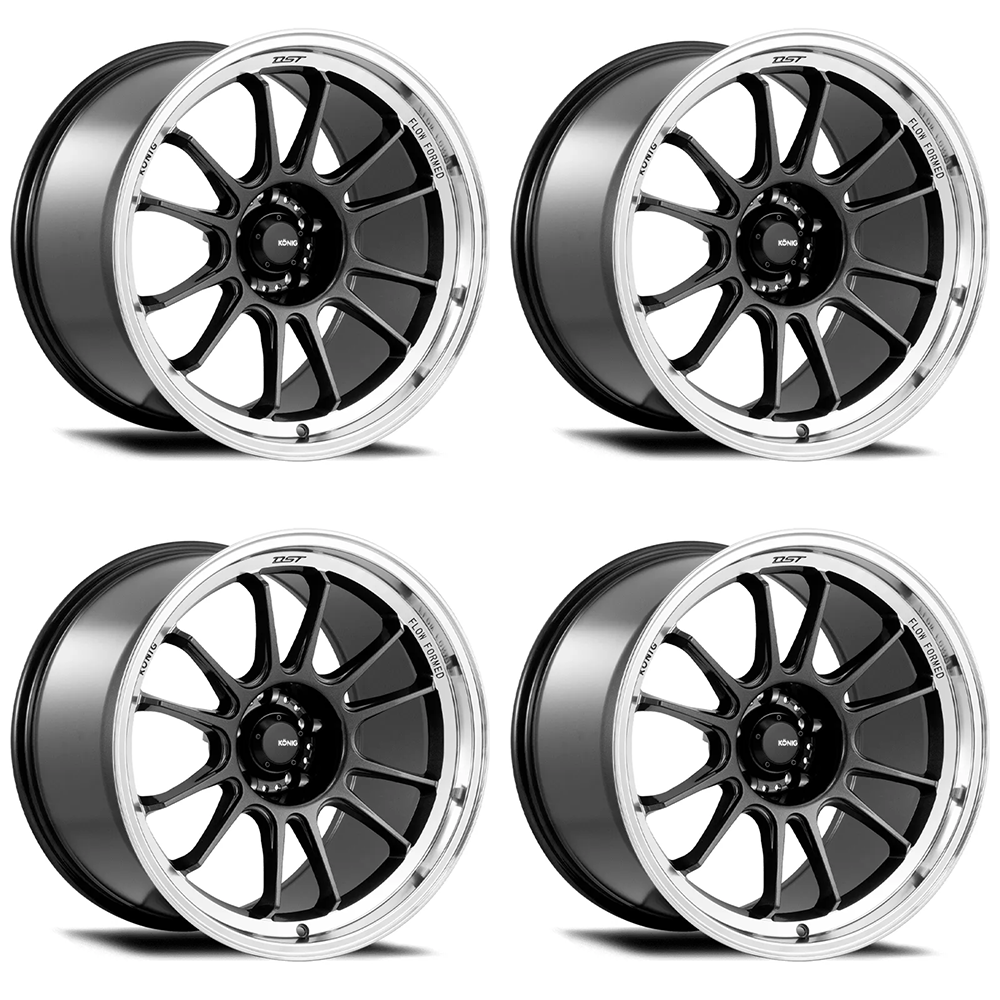 (set of 4) Konig Hypergram Metallic Carbon W/ Machined Lip | 18x11" +15mm | 5x114.3mm Wheel