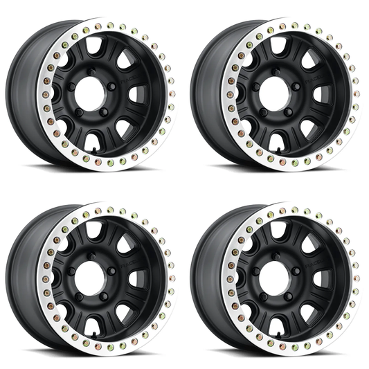 (set of 4) Raceline RT231 Monster Black & Machined Ring Beadlock | 17x8.5" +0mm | 5x127mm Wheel