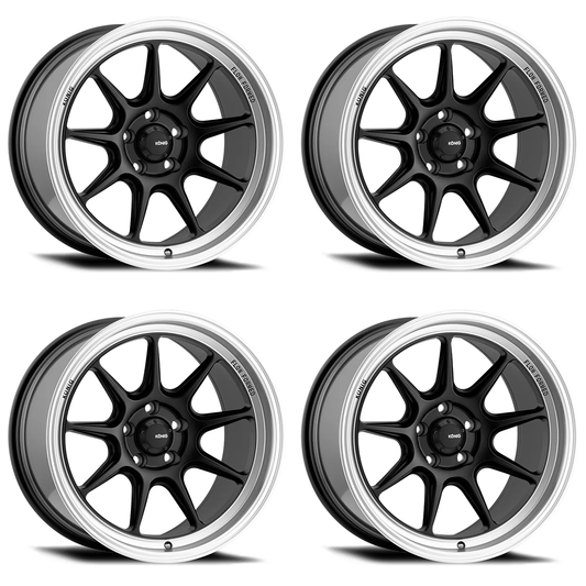 (set of 4) Konig Countergram Matte Black / Matte Machined Lip | 15x8" +25mm | 4x100mm Wheel